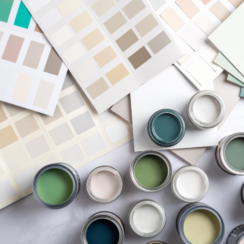 Paint supplies and open paint cans
