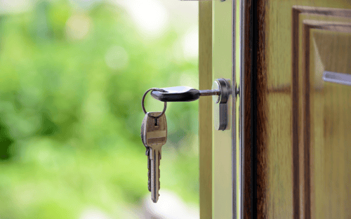 Keys placed in a door lock
