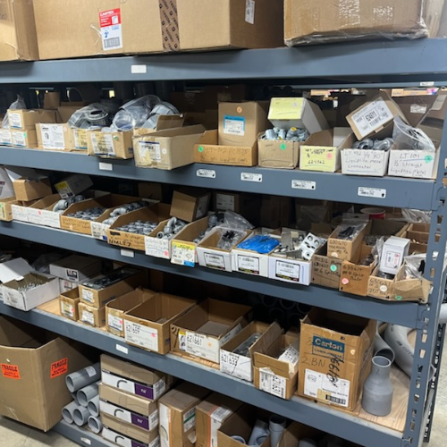 Boxes of supplies inside of S&S Wholesale warehouse