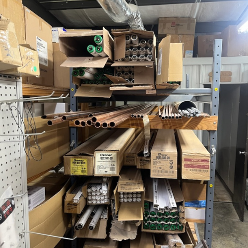 Boxes of supplies inside of S&S Wholesale warehouse