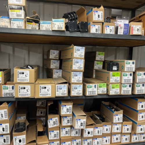 Boxes of supplies inside of S&S Wholesale warehouse