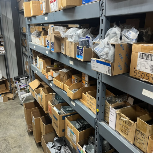 Boxes of supplies inside of S&S Wholesale warehouse