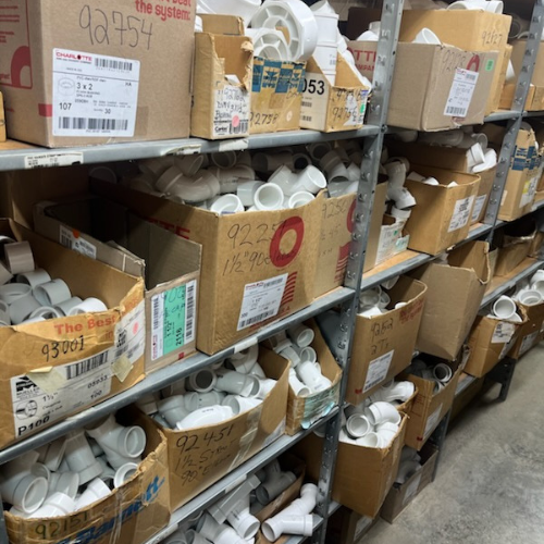 Boxes of supplies inside of S&S Wholesale warehouse