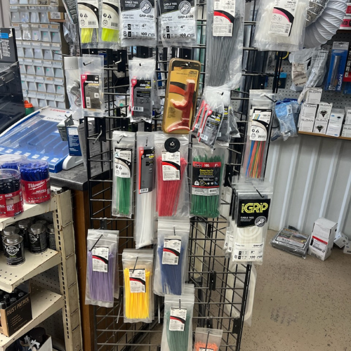 Zip ties and supplies inside of S&S Wholesale warehouse