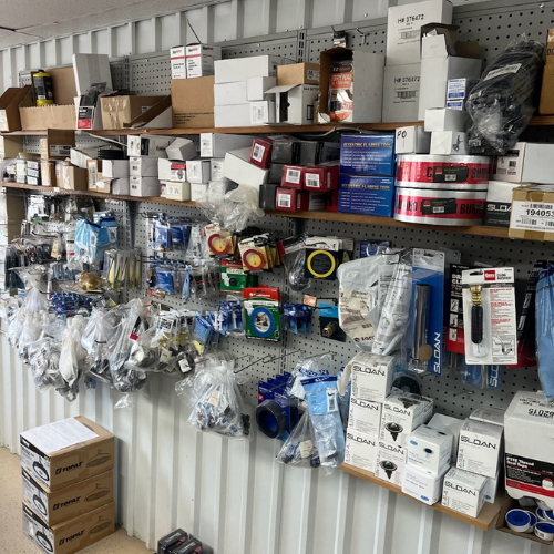 Various supplies inside of S&S Wholesale warehouse