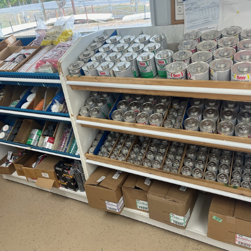 Various supplies inside of S&S Wholesale warehouse