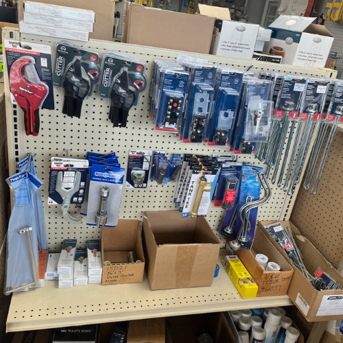 Various supplies inside of S&S Wholesale warehouse