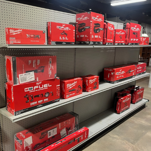 Various Milwaukee supplies inside of S&S Wholesale warehouse