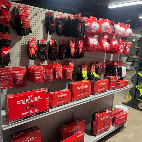 Various Milwaukee supplies inside of S&S Wholesale warehouse