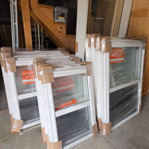 Windows inside of Salem Lumber and Feed.