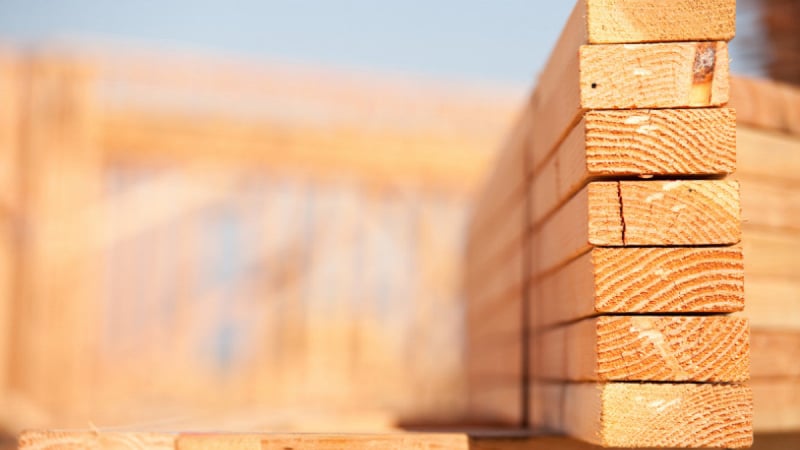 Lumber and building materials stacked at Tiffin Supply in Red Bay, Alabama.